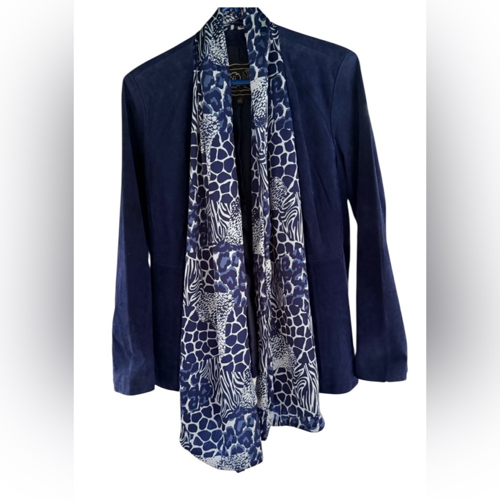 Chi by Falchi Blue Suede Women's Jacket with attached coordinated Scarf, Small